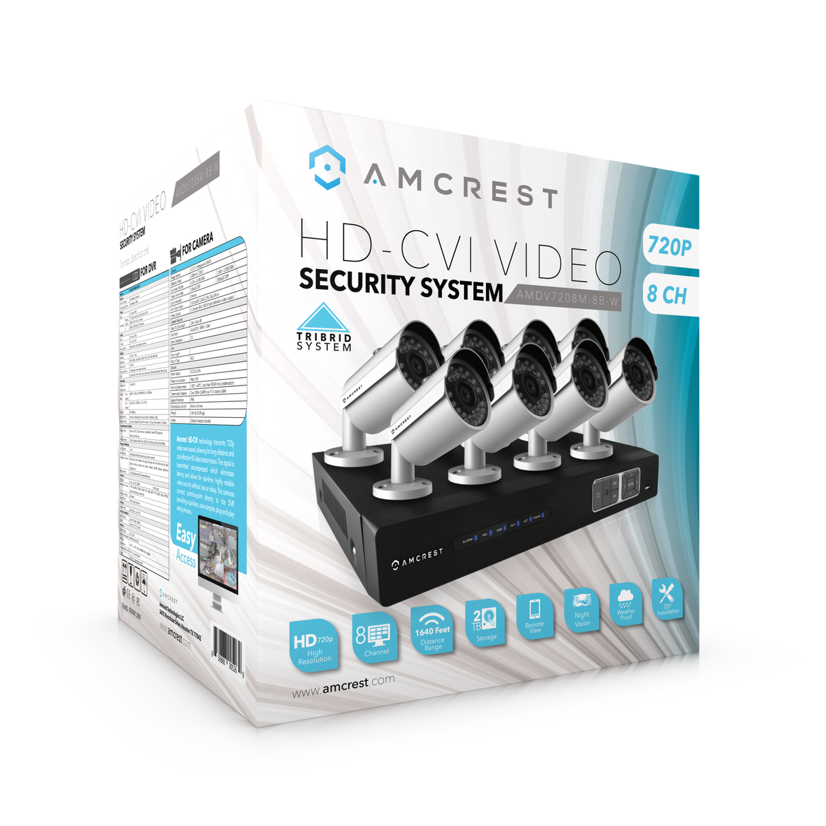 Amcrest ProHD 720P 8CH Video Security System - Eight 1.0-Megapixel (1280TVL) Outdoor IP67 Bullet Cameras, 2TB HDD, Night Vision, Remote Smartphone Access, White Mid (AMDV7208M-8B-W)