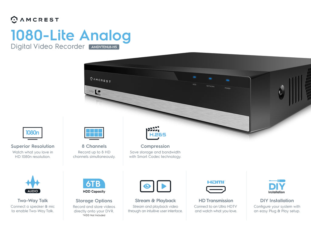 Amcrest HD 1080P-Lite 8CH Security Camera System 8x Analog Cameras