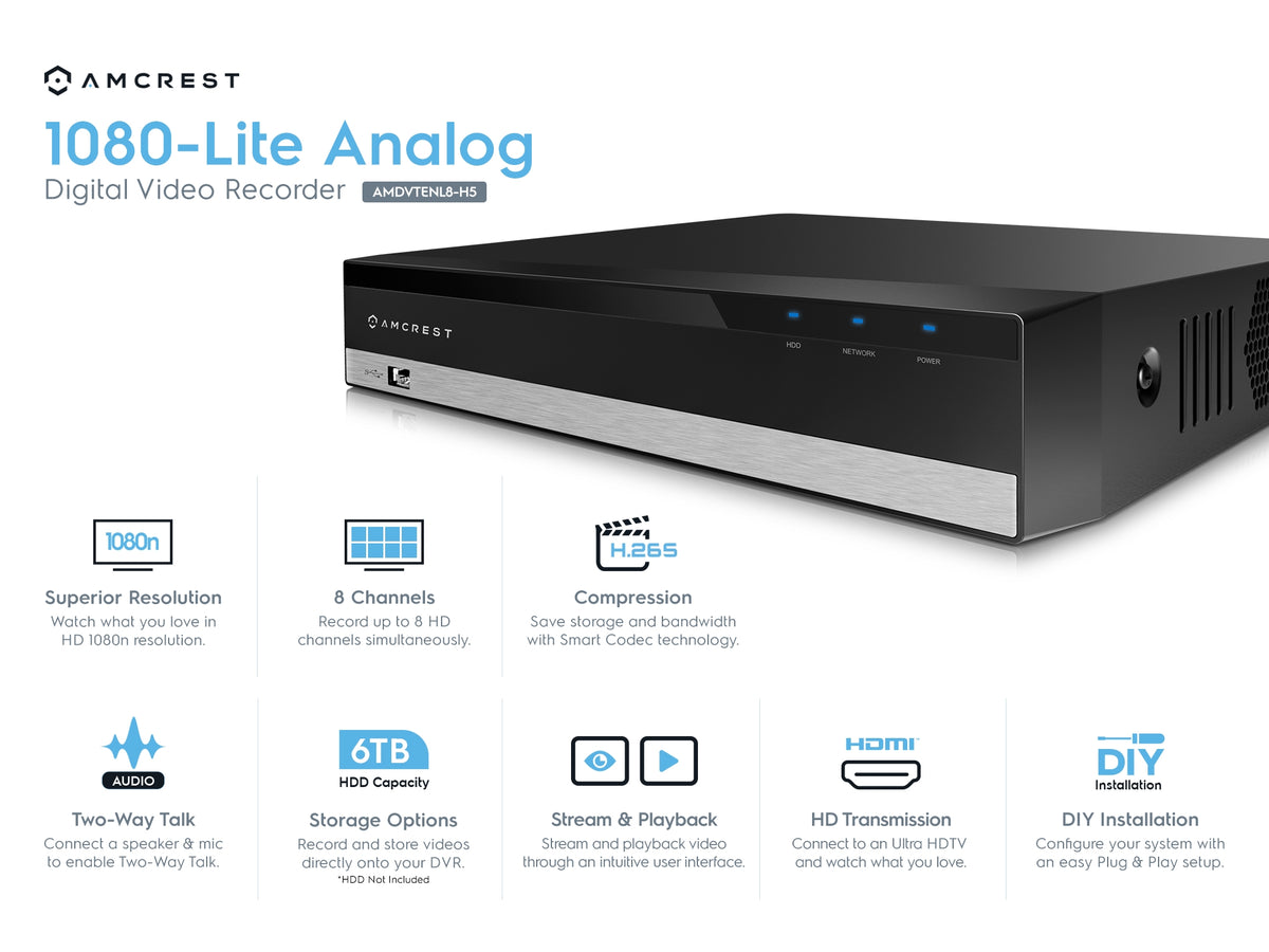 Amcrest HD 1080P-Lite 8CH Security Camera System 8x Analog Cameras