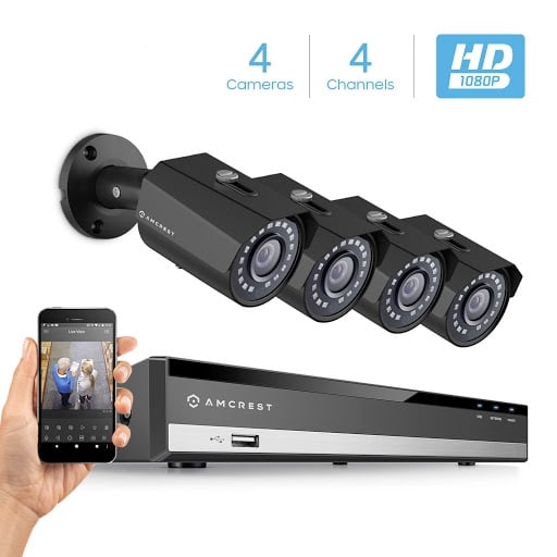 Amcrest ProHD 2-Megapixel (1920 x 1080p) Network POE Video Security System w/ 4CH 4K NVR - Four 2MP POE Outdoor Bullet IP Cameras, 98ft Night Vision, Power over Ethernet, Hard Drive Not Included, (Black)