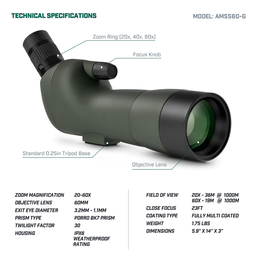 Amcrest Spotting Scope for Target Shooting w/ Tripod AMSS60-G