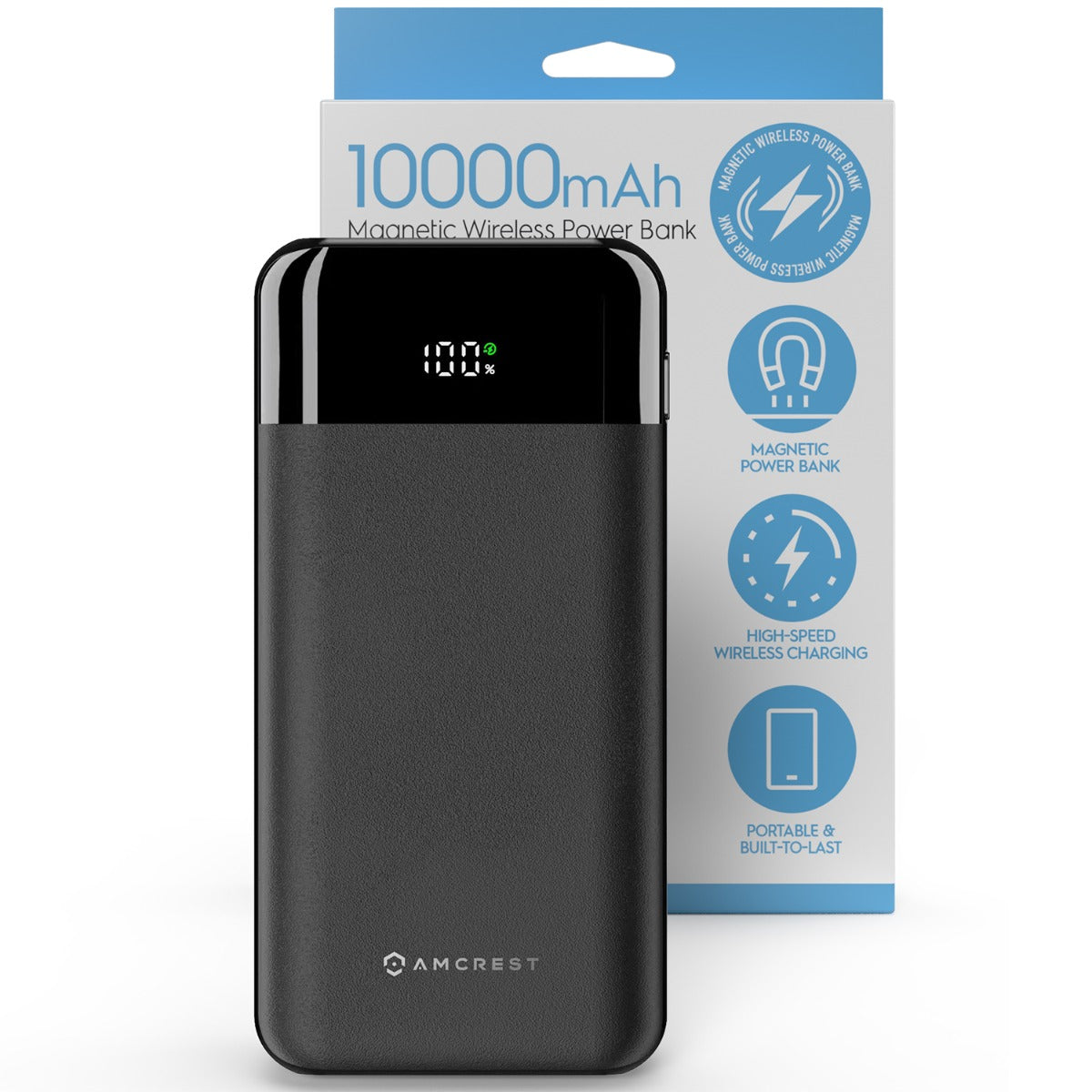 Amcrest USB C Power Bank, 10,000mAh Portable Charger USB C, Power Bank Fast Charging 10W PD 3.0, Type C Battery Bank Powerbank with LED Display for Android & iOS Smartphone Devices APB-MAGW10-B