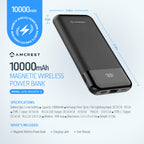 Amcrest USB C Power Bank, 10,000mAh Portable Charger USB C, Power Bank Fast Charging 10W PD 3.0, Type C Battery Bank Powerbank with LED Display for Android & iOS Smartphone Devices APB-MAGW10-B