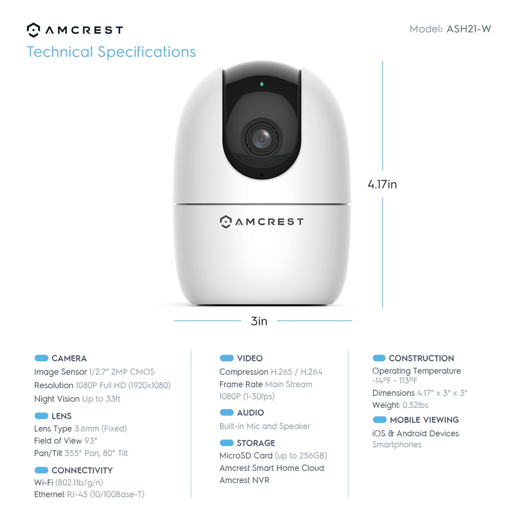 Amcrest SmartHome AI Human Detection WiFi Camera Pan/Tilt ASH21-W