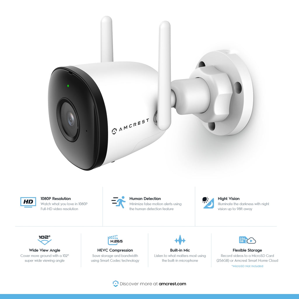 Amcrest SmartHome 2MP Outdoor WiFi Bullet Camera ASH22-W (White)