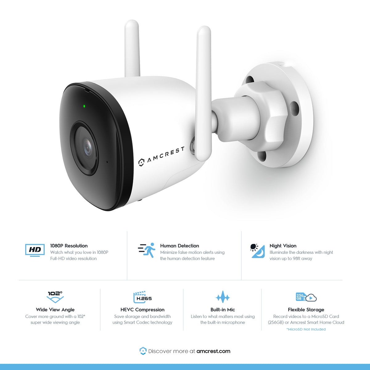 Amcrest SmartHome 2MP Outdoor WiFi Bullet Camera ASH22-W (White)