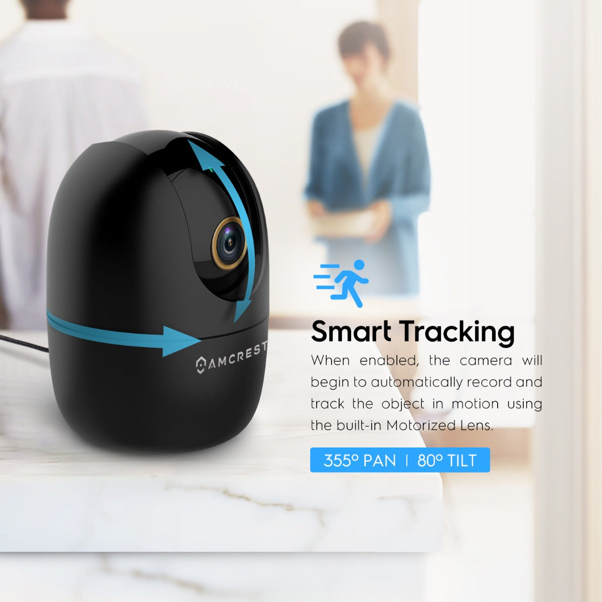 Amcrest SmartHome 4-Megapixel AI Human Detection, WiFi Camera Indoor, Dog Camera, Sound & Baby Monitor, Human & Pet Detection, Motion-Tracking, w/ 2-Way Audio, Pan/Tilt Wireless IP Camera, Night Vision, Smart Home ASH41-B