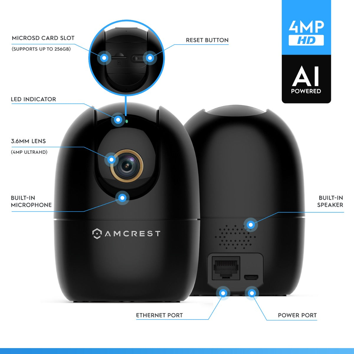 Amcrest SmartHome 4-Megapixel AI Human Detection, WiFi Camera Indoor, Dog Camera, Sound & Baby Monitor, Human & Pet Detection, Motion-Tracking, w/ 2-Way Audio, Pan/Tilt Wireless IP Camera, Night Vision, Smart Home ASH41-B