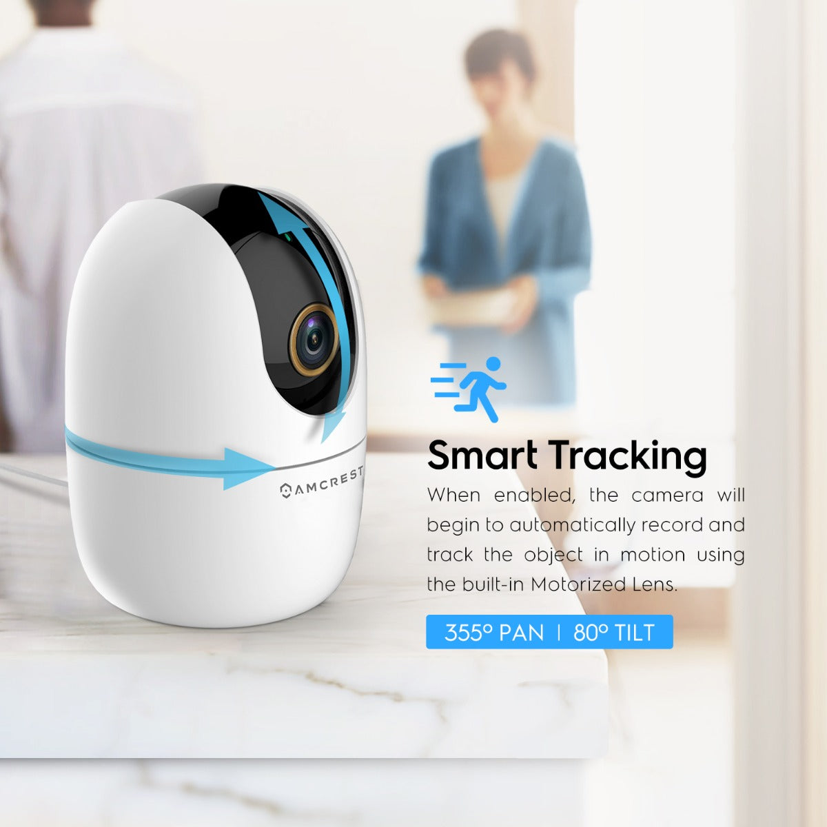 Amcrest SmartHome 4-Megapixel AI Human Detection, WiFi Camera Indoor, Dog Camera, Sound & Baby Monitor, Human & Pet Detection, Motion-Tracking, w/ 2-Way Audio, Pan/Tilt Wireless IP Camera, Night Vision, Smart Home ASH41-W