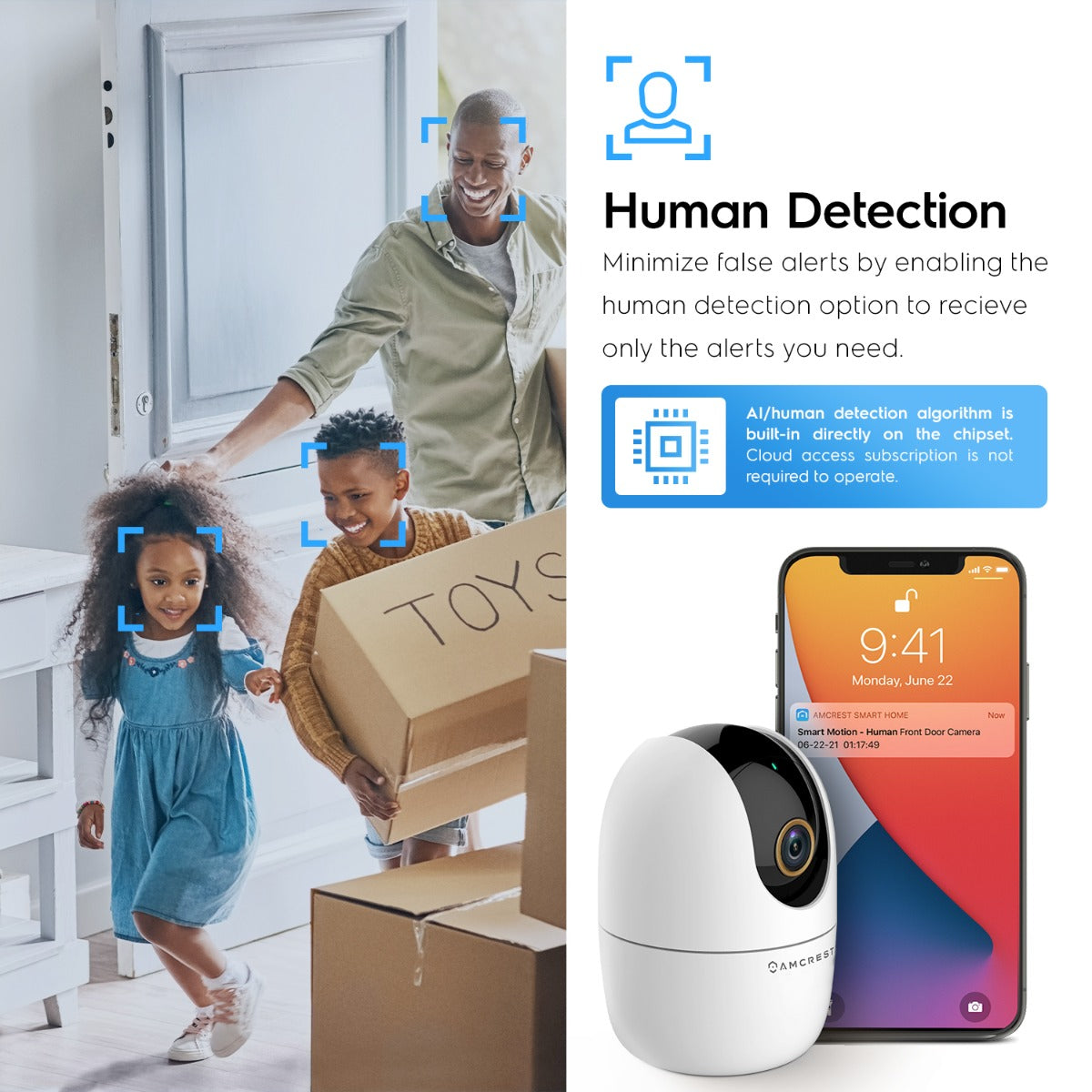 Amcrest SmartHome 4-Megapixel AI Human Detection, WiFi Camera Indoor, Dog Camera, Sound & Baby Monitor, Human & Pet Detection, Motion-Tracking, w/ 2-Way Audio, Pan/Tilt Wireless IP Camera, Night Vision, Smart Home ASH41-W