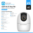 Amcrest SmartHome 4-Megapixel AI Human Detection, WiFi Camera Indoor, Dog Camera, Sound & Baby Monitor, Human & Pet Detection, Motion-Tracking, w/ 2-Way Audio, Pan/Tilt Wireless IP Camera, Night Vision, Smart Home ASH41-W