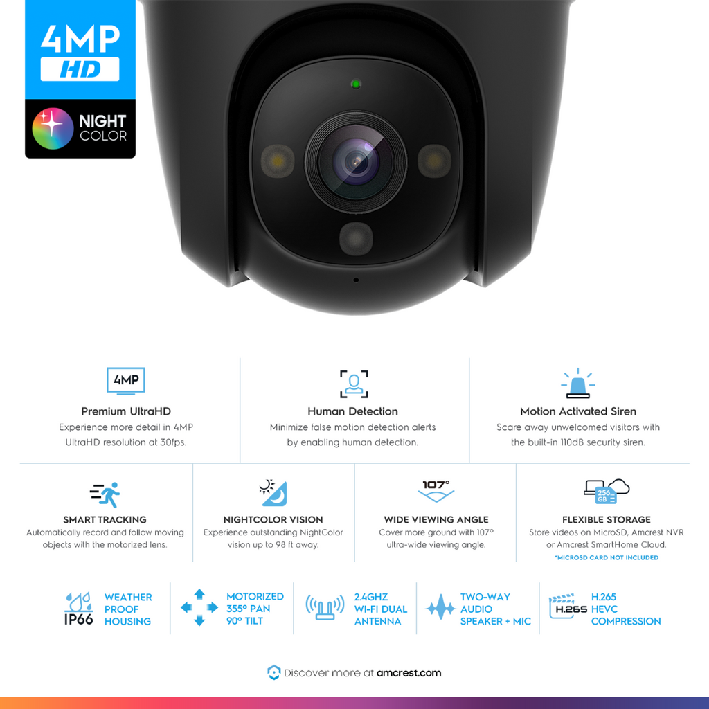 Amcrest SmartHome 4-Megapixel WiFi Outdoor Security Camera PTZ with Floodlight & Built-in Siren Alarm