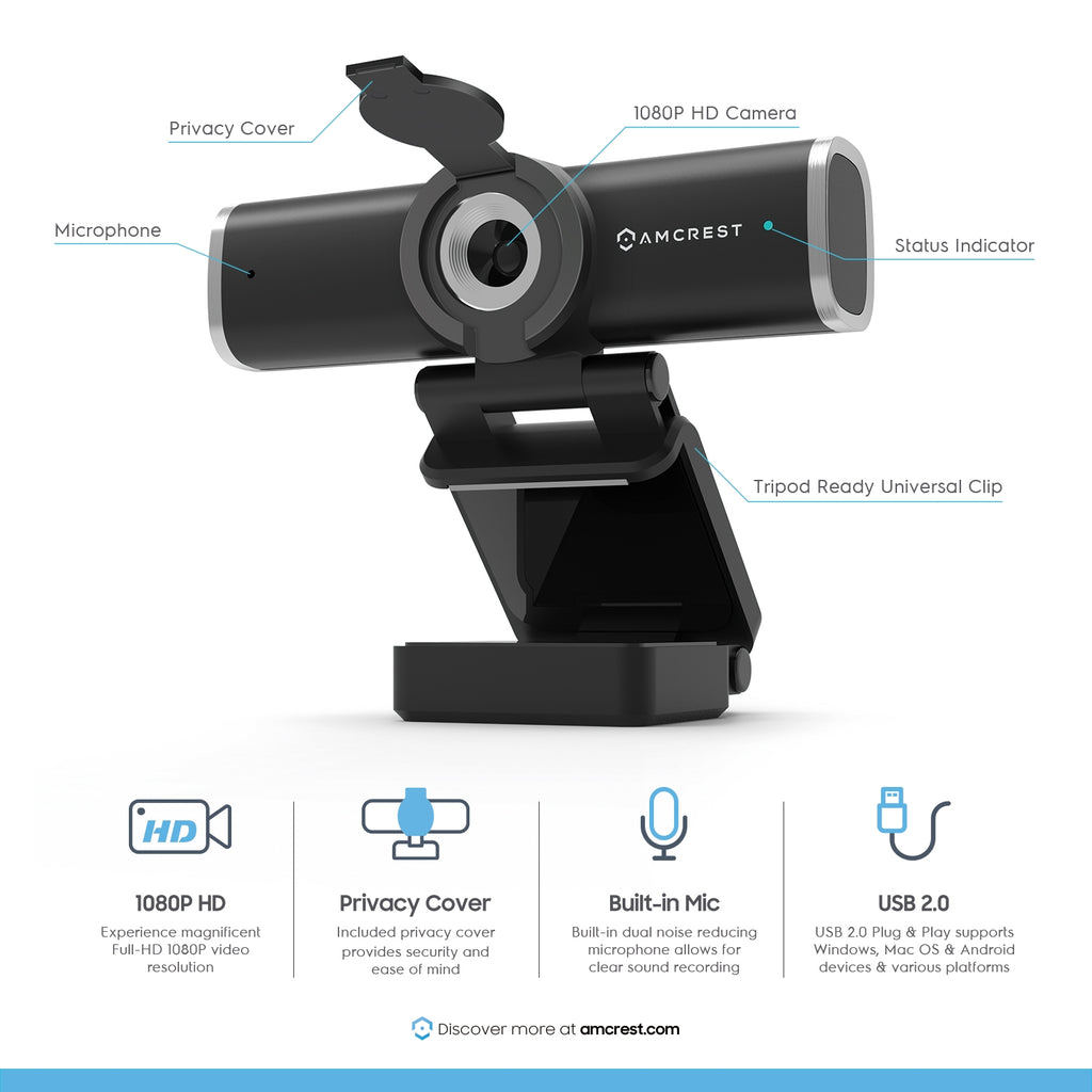 Amcrest 2MP Webcam w/ Microphone & Privacy Cover USB Camera AWC195-B