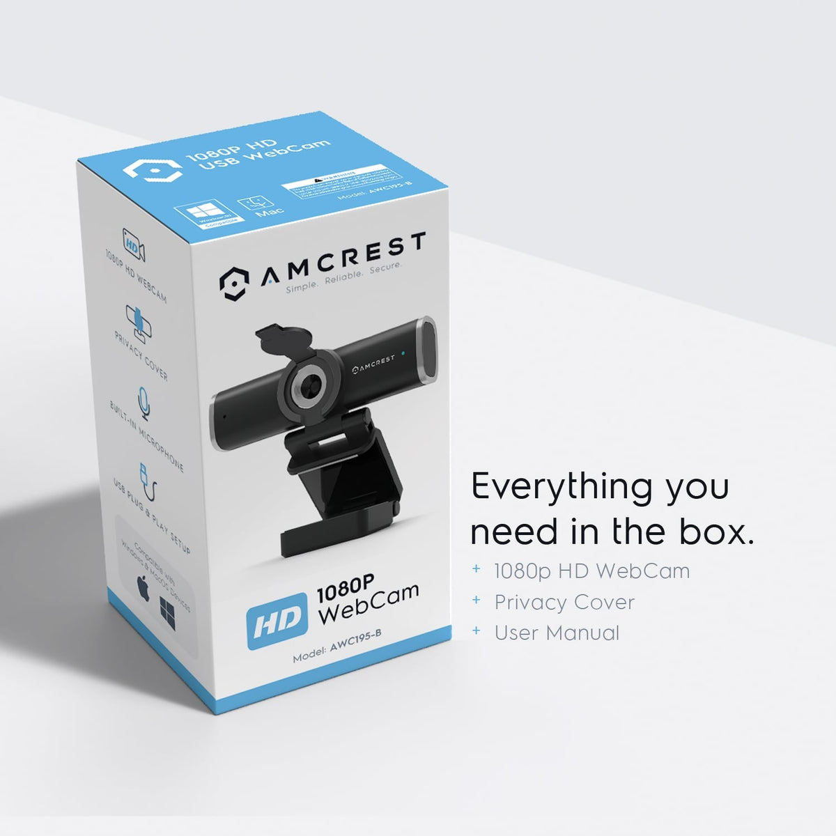 Amcrest 2MP Webcam w/ Microphone & Privacy Cover USB Camera AWC195-B