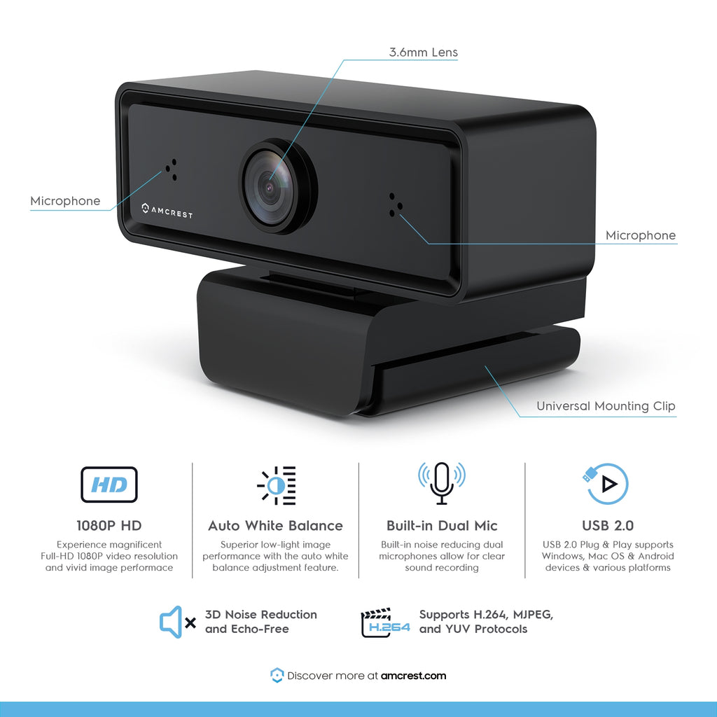 Amcrest Dual-Mic 1080P Webcam w/ Two Microphone USB Webcam AWC2198