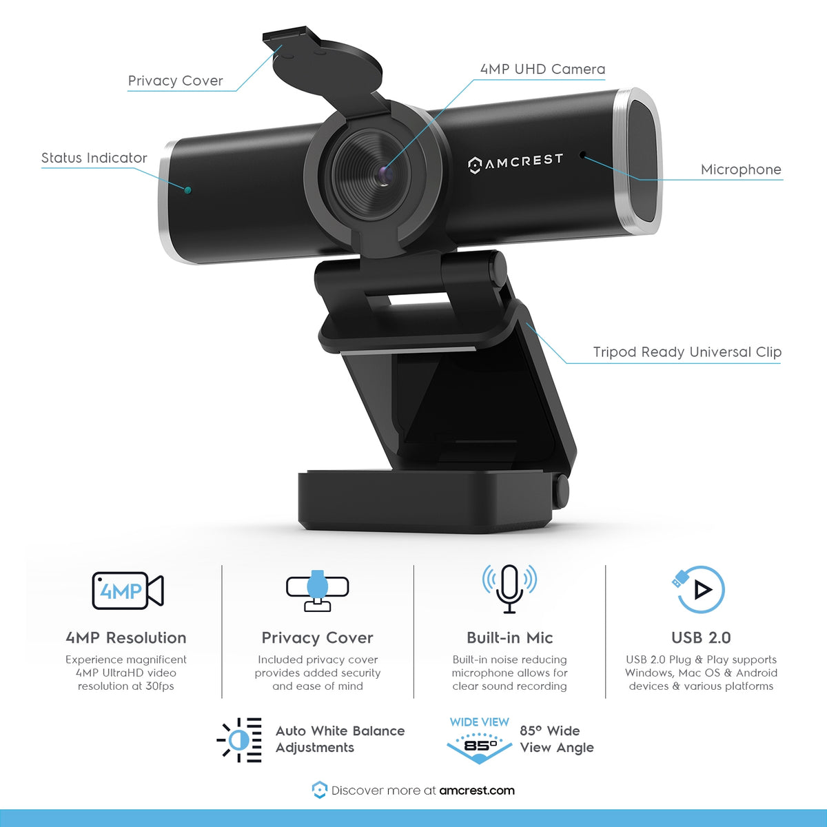 Amcrest 4MP USB Webcam with Microphone & Privacy Cover (AWC496)