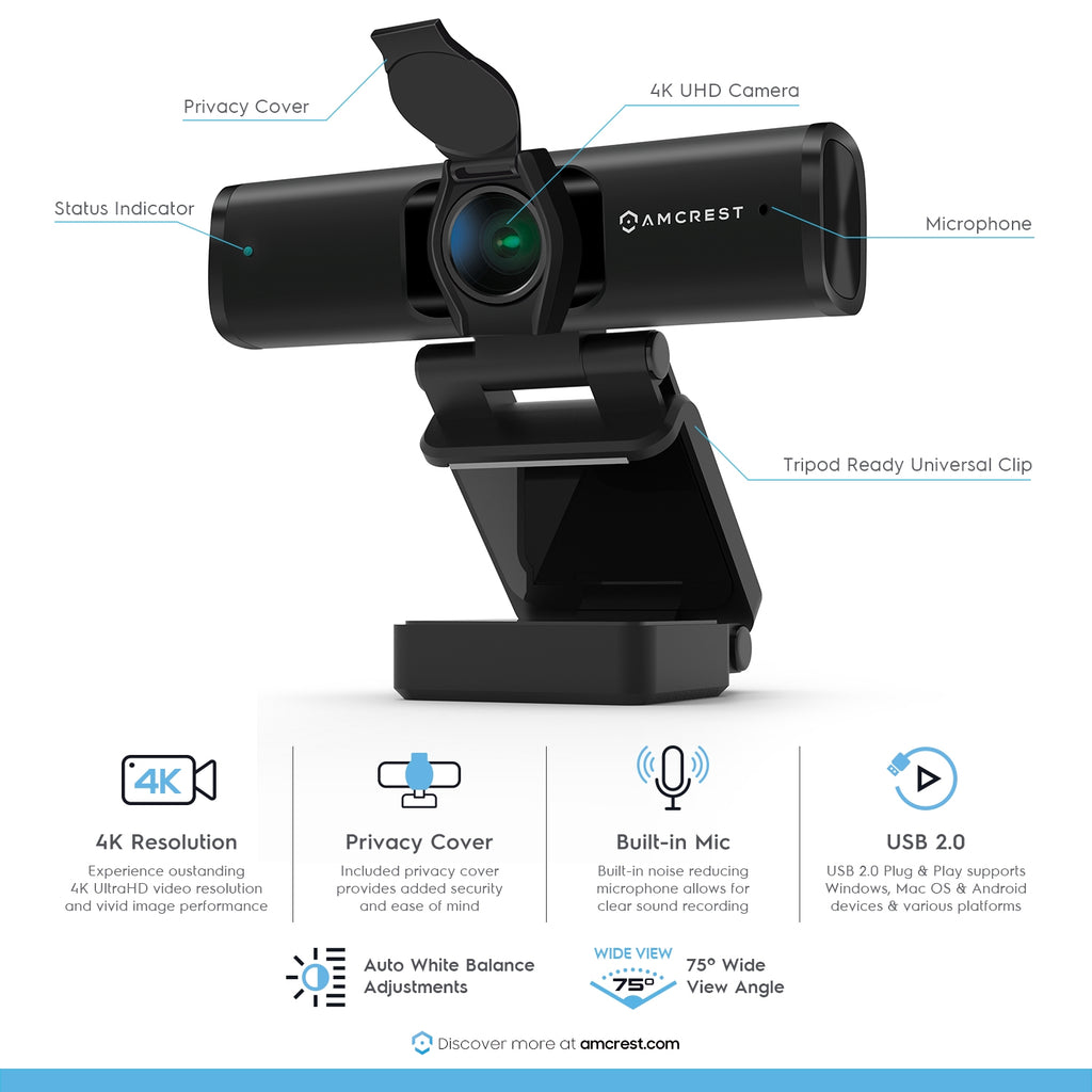 Amcrest 4K Webcam w/ Microphone & Privacy Cover, USB Webcam AWC897