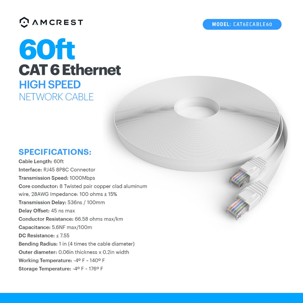 Amcrest 60 Feet Loose Ethernet Security Camera Cable for Power, Cat6, Video and Audio (CAT6ECABLE60 )