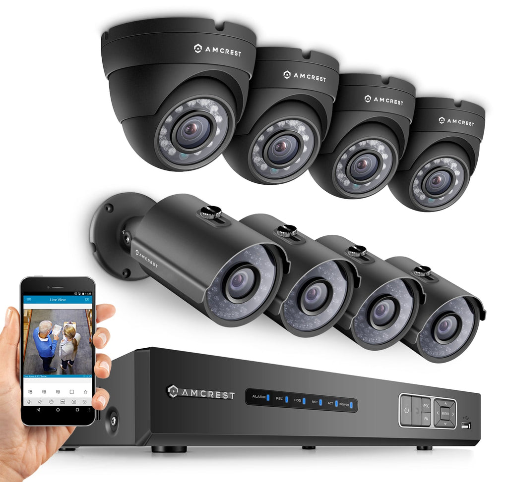Amcrest ProHD 720P 8CH Video Security System - Eight 1.0-Megapixel (1280TVL) Outdoor IP67 Bullet & Dome Cameras, 2TB HDD, Night Vision, Remote Smartphone Access, Black Mid (AMDV7208M-4B4D-B)