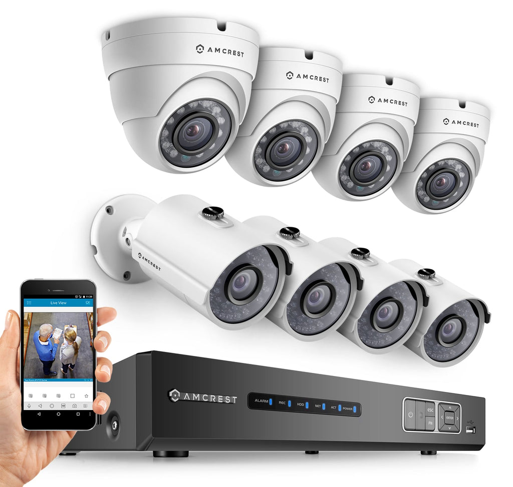 Amcrest ProHD 720P 8CH Video Security System - Eight 1.0-Megapixel (1280TVL) Outdoor IP67 Bullet & Dome Cameras, 2TB HDD, Night Vision, Remote Smartphone Access, White Mid (AMDV7208M-4B4D-W)