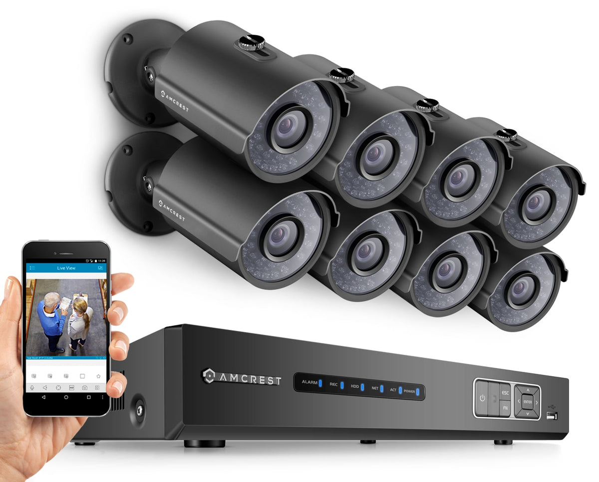 Amcrest ProHD 720P 8CH Video Security System - Eight 1.0-Megapixel (1280TVL) Outdoor IP67 Bullet Cameras, 2TB HDD, Night Vision, Remote Smartphone Access, Black Mid (AMDV7208-8B-B)