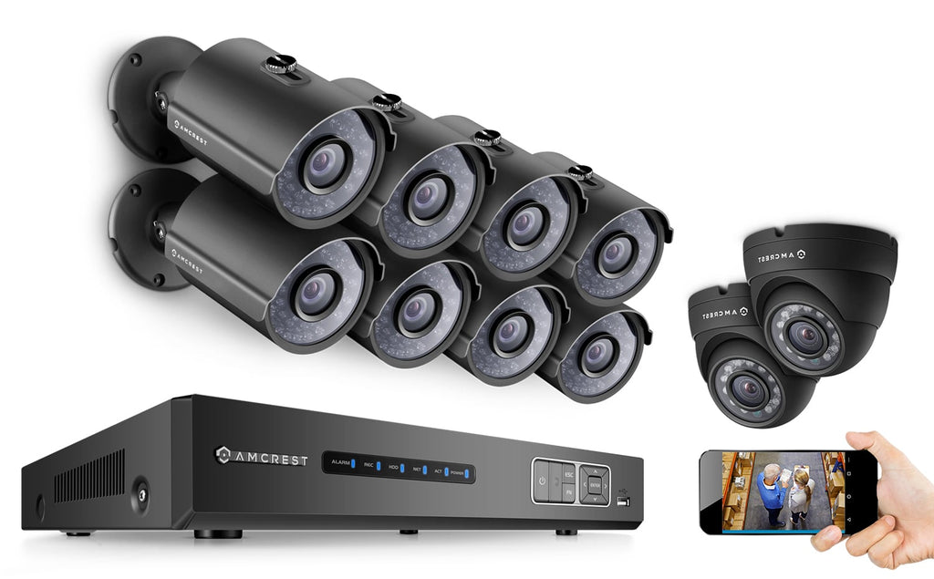 Amcrest ProHD 720P 16CH Video Security System - Ten 1.0-Megapixel (1280TVL) Outdoor IP67 Bullet & Dome Cameras, 3TB HDD, Night Vision, Remote Smartphone Access, Black Mid (AMDV72016-8B2D-B)