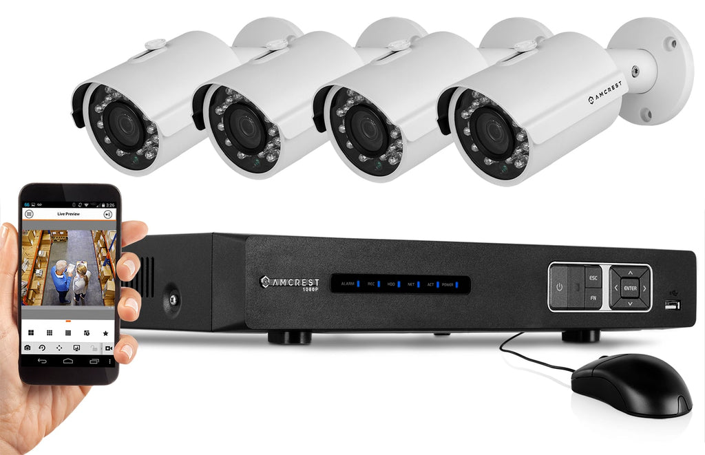 Amcrest ProHD 1080P 4CH Video Security System - Four 2.1-Megapixel (1920TVL) Outdoor IP67 Bullet Cameras, 2TB HDD, Night Vision, Remote Smartphone Access, White Mid (AMDV10804-4B-W)