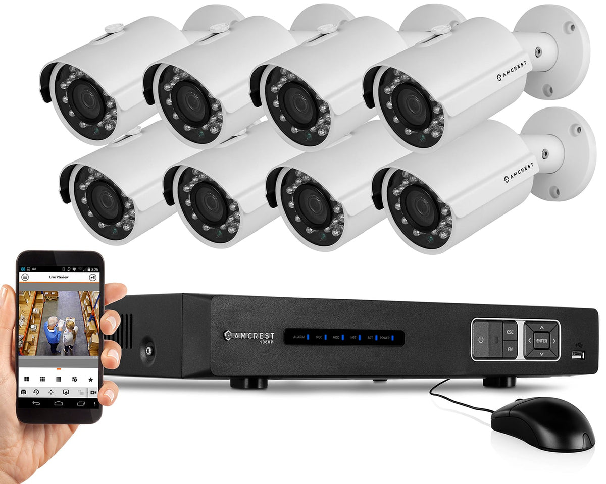 Amcrest ProHD 1080P 8CH Video Security System - Eight 2.1-Megapixel (1920TVL) Outdoor IP67 Bullet Cameras, 2TB HDD, Night Vision, Remote Smartphone Access, White Mid (AMDV10808M-8B-W)