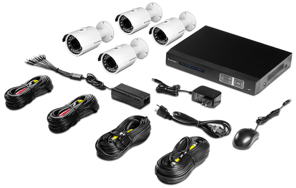 Amcrest ProHD 720P 4CH Video Security System - Four 1.0-Megapixel (1280TVL) Outdoor IP67 Bullet, 1TB HDD, Night Vision, Remote Smartphone Access, White Mid (AMDV7204-4B-W)