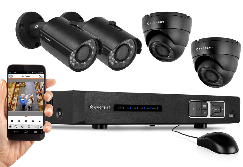 Amcrest 720P HDCVI 4CH 1TB DVR Security Camera System w/ 2 x 1MP Bullet Cameras & 2 x 1MP Dome Cameras