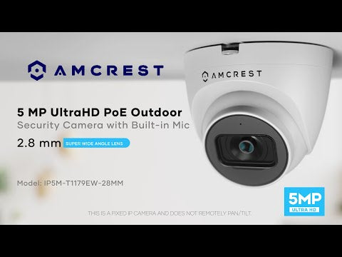 Amcrest ProHD Outdoor Security IP Turret PoE Camera, 5-Megapixel, 98ft NightVision, 2.8mm Lens, IP67 Weatherproof, MicroSD Recording (256GB), Black (IP5M-T1179EB-AI-V3)