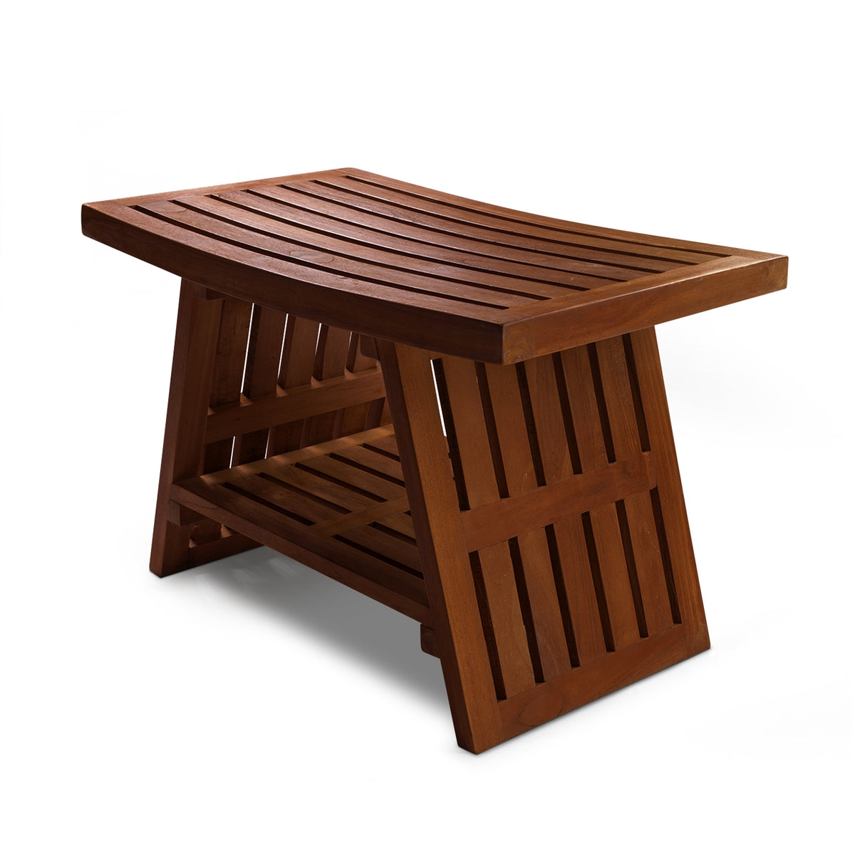 HydroTeak Hana Original Teak Shower Bench With Shelf, Teak Wood Bath Chair for Spa, Pool, Bathroom, Coated with Teak Oil (HTST04)