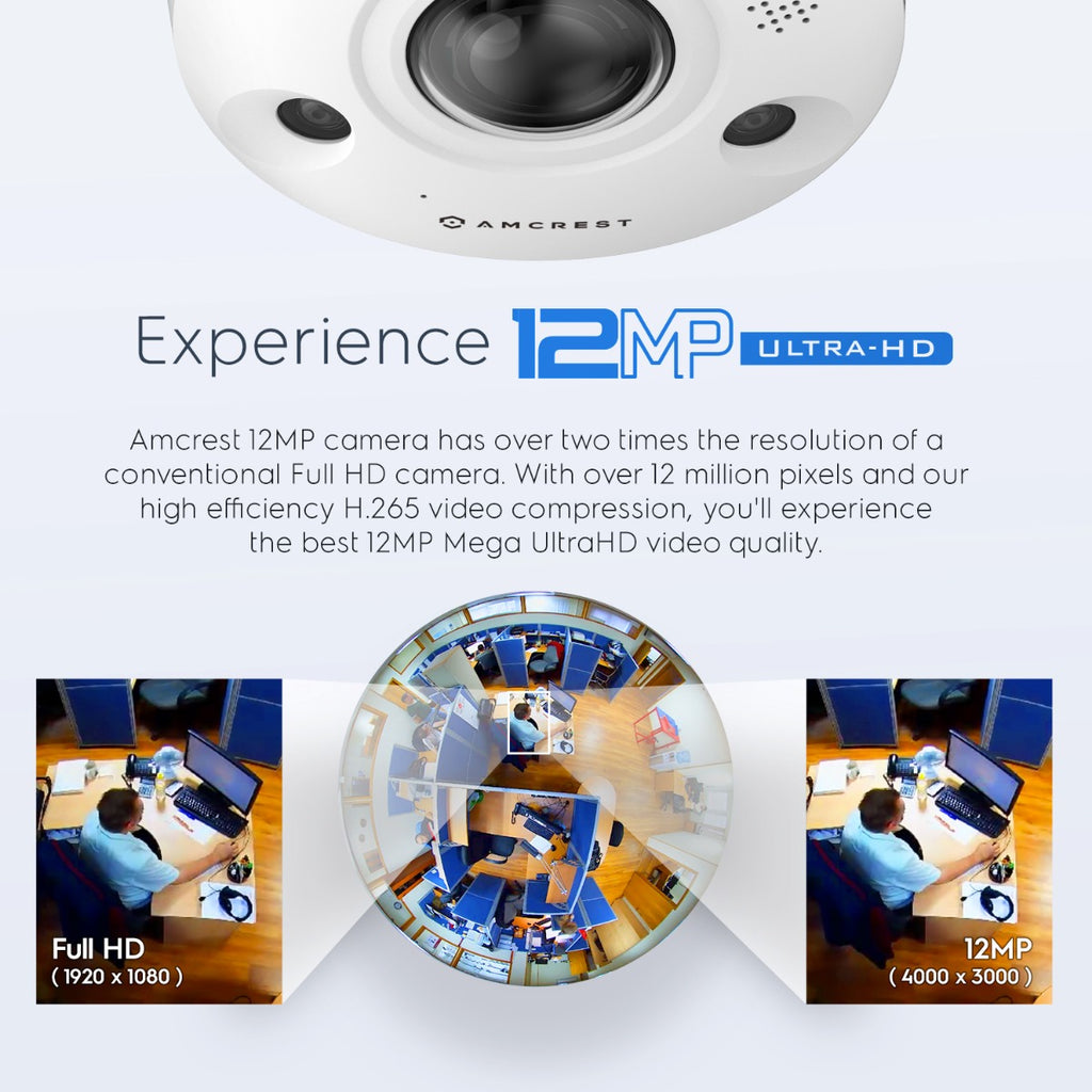 Amcrest UltraHD 12MP AI POE IP Fisheye Camera IP12M-F2380EW