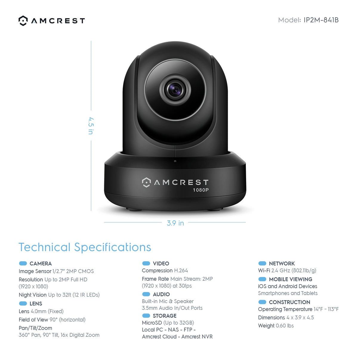 Amcrest 2MP Security Camera System w/ 4K 8CH NVR, (4) x 2-Megapixel Dome WiFi IP Cameras, Pan/Tilt Surveillance, Two-Way Audio, NV2108-IP2M-841B4 (Black)