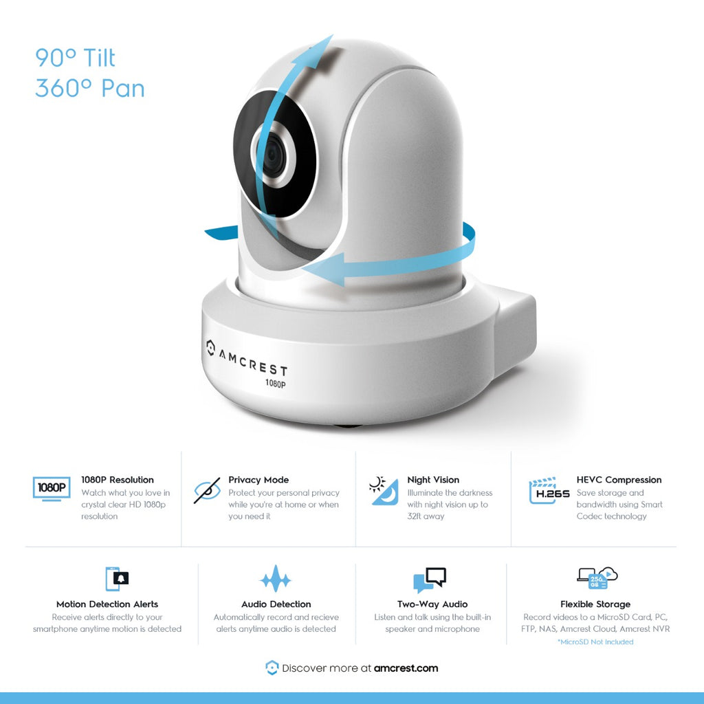 Amcrest Refurbished 4MP ProHD Indoor WiFi IP Camera Pan/Tilt White REP-IP4M-1041W