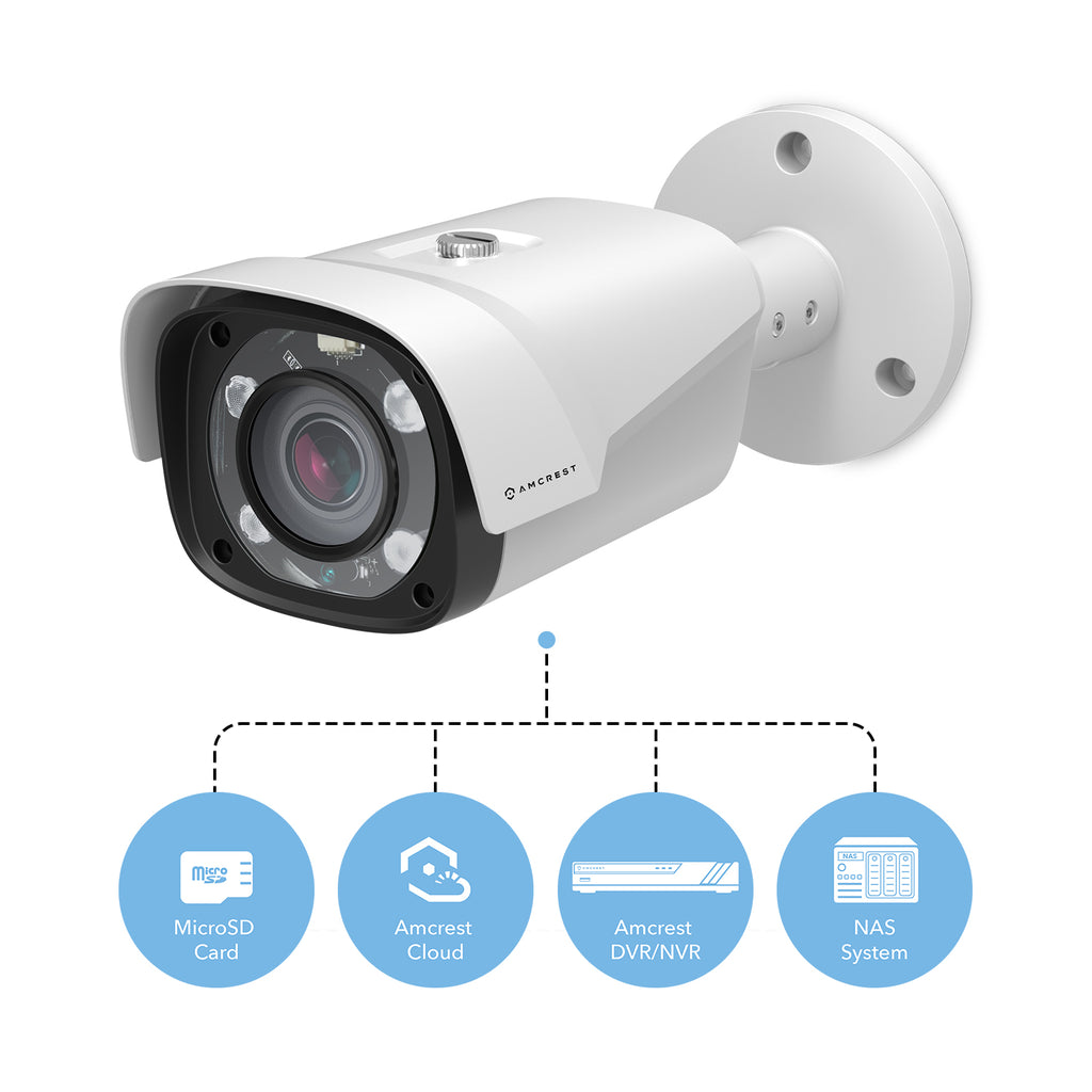 Amcrest ProHD 1920P 1080TVL POE Bullet IP Security Camera, 2MP 1920x1080P , 196ft NightVision, MicroSD Storage, Motorized Varifocal Lens 57°-106°, 3x Optical Zoom, White (IP2M-854EW)