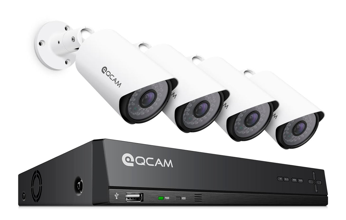 Qcam 2-Megapixel (1920 x 1080) 8Ch Network POE Video Security System (NVR Kit) - Four 2MP POE Weatherproof Bullet IP Cameras, 65ft Night Vision, Pre-Installed 2TB HDD, High Resolution 1920TVL @ 25fps, QR Code Smartphone Access and More