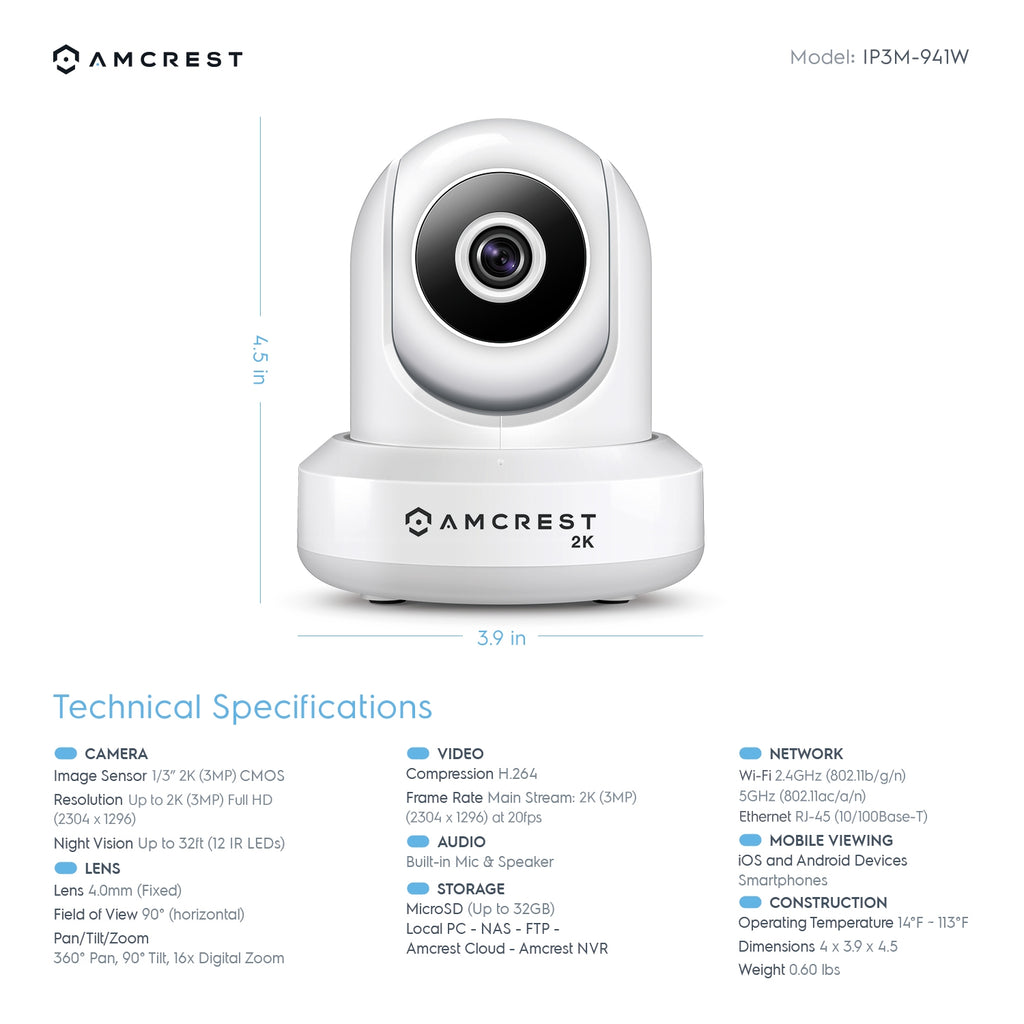 Amcrest 3MP Security Camera System w/ 4K 8CH NVR, (4) x 3-Megapixel Dome WiFi IP Cameras, Pan/Tilt Surveillance, Dualband 5ghz / 2.4ghz, Two-Way Audio, NV2108-IP3M-941W4 (White)