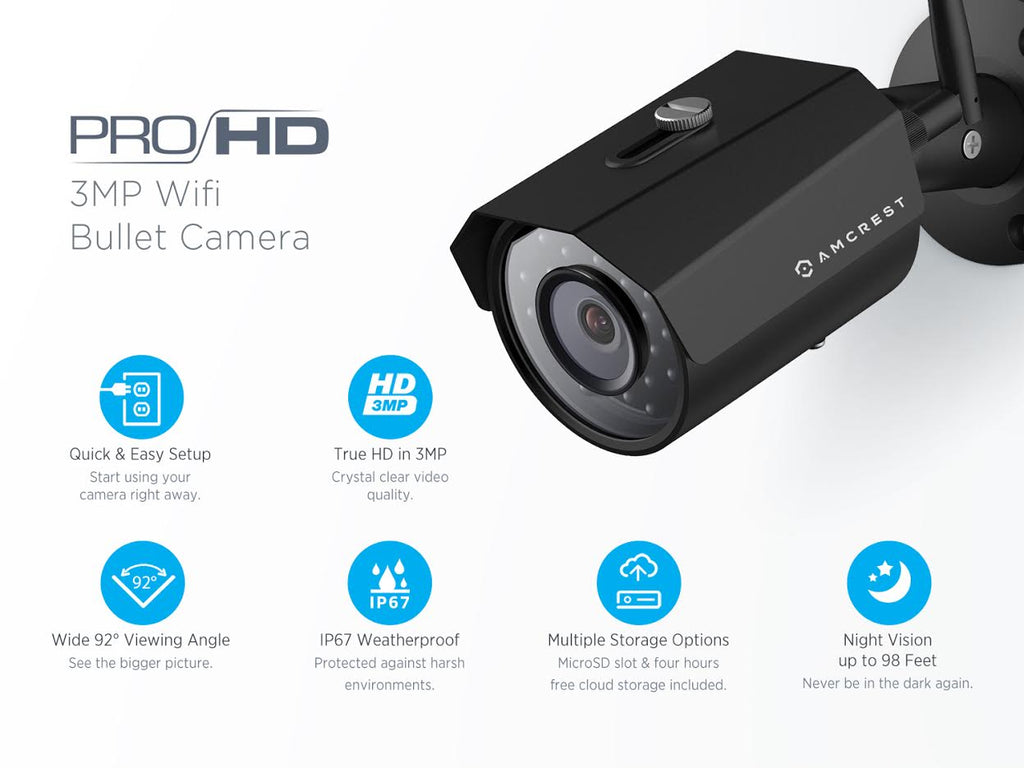 Amcrest 2K 3MP Wireless Outdoor Security Camera ProHD 1080P / 1296P (2304TVL) Bullet IP WiFi Outdoor Camera - Full HD 1080P @ 30fps and 1296P @ 20fps, IP67, 98ft Night Vision, REP-IP3M-943B (Black) (Certified Refurbished)