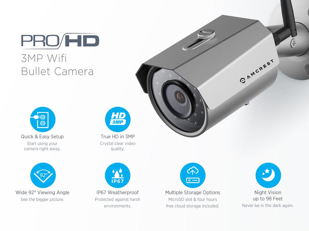 Amcrest Refurbished 3MP WiFi IP Security Bullet Camera REP-IP3M-943S