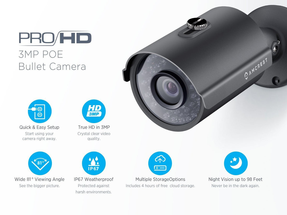 Amcrest UltraHD 3-Megapixel (2048x1536P) 8Ch Network POE Video Security System (NVR Kit) - Four 3MP POE Outdoor Bullet IP Cameras, 98ft Night Vision, Pre-Installed 1TB Hard Drive, (AMNV30M8-4B-B-1TB)