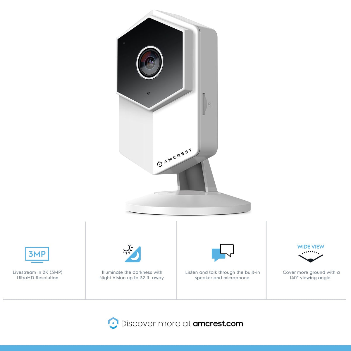Amcrest UltraHD Shield 2K Dual-Band WiFi Video Security IP Camera w/ Two-Way Audio, MicroSD Recording, Super Wide 140° Viewing Angle, Full HD 3MP(2304×1296) @ 20FPS and Night Vision IP3M-HX2 (White)