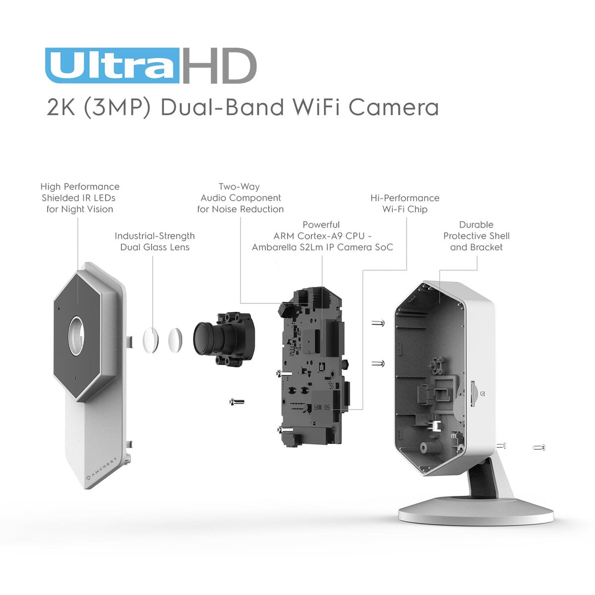 Amcrest UltraHD Shield 2K Dual-Band WiFi Video Security IP Camera w/ Two-Way Audio, MicroSD Recording, Super Wide 140° Viewing Angle, Full HD 3MP(2304×1296) @ 20FPS and Night Vision IP3M-HX2 (White)
