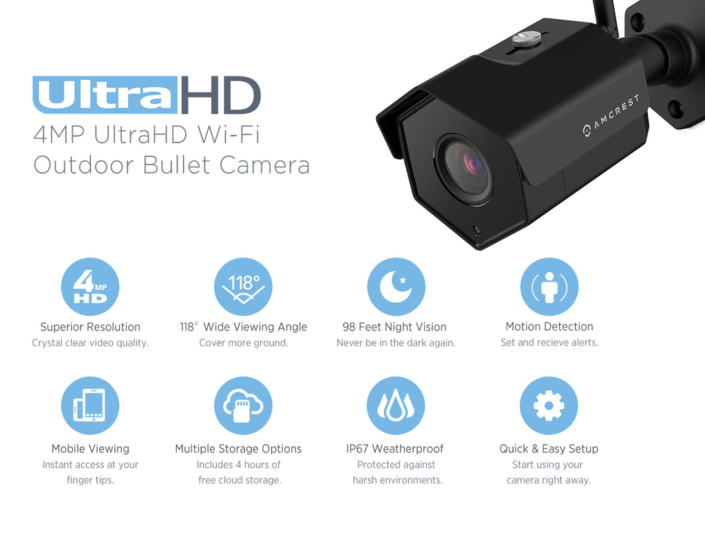 Amcrest 4MP IP Camera WiFi UltraHD Wireless Outdoor Security Camera Bullet - IP67 Weatherproof, 98ft Night Vision, 4-Megapixel (2688 TVL), REP-IP4M-1026 (Black) (Certified Refurbished)