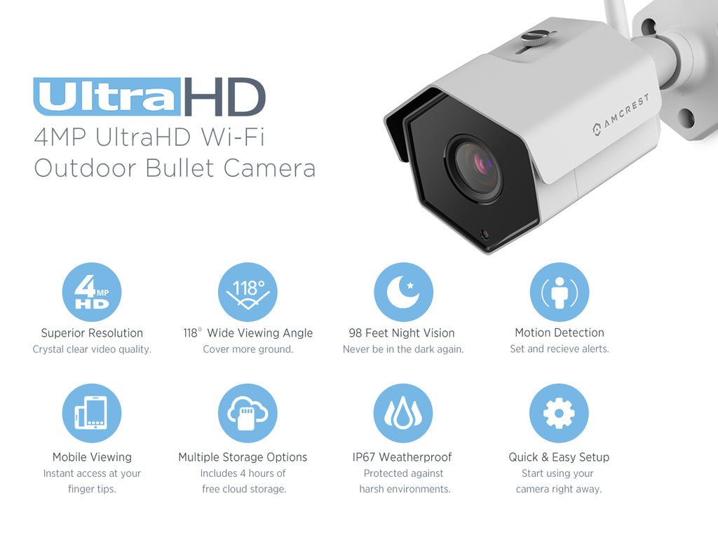 Amcrest 4MP IP Camera WiFi UltraHD Wireless Outdoor Security Camera Bullet - IP67 Weatherproof, 98ft Night Vision, 4-Megapixel (2688 TVL), MiroSD Storage, REP-IP4M-1026W (White) (Certified Refurbished)
