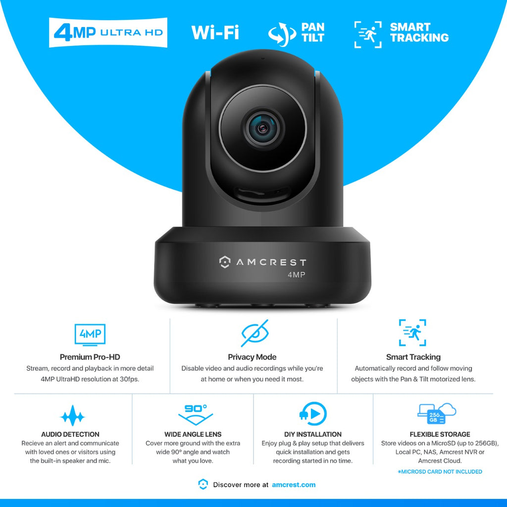 Amcrest 4MP ProHD Indoor WiFi IP Camera Pan/Tilt Black IP4M-1041B