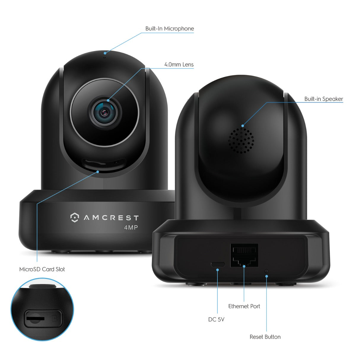 Amcrest Refurbished 4MP ProHD Indoor WiFi IP Camera Pan/Tilt Black REP-IP4M-1041B