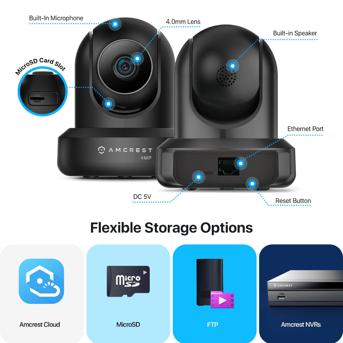 Amcrest 4MP ProHD Indoor WiFi IP Camera Pan/Tilt Black IP4M-1041B