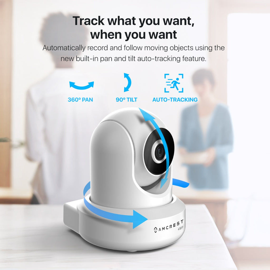 Amcrest 4MP Indoor Security WiFi Camera Pan/Tilt 90° FOV White IP4M-1041W