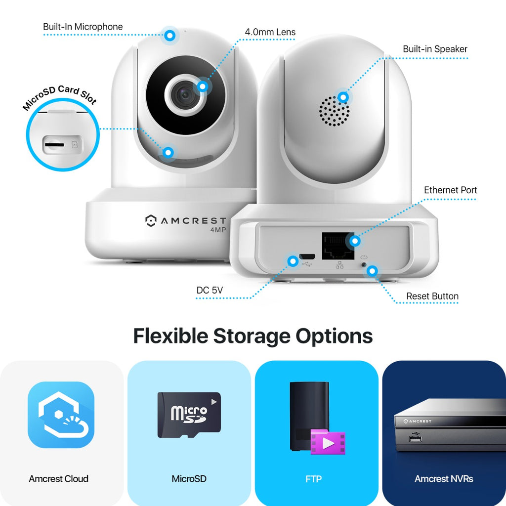 Amcrest 4MP Indoor Security WiFi Camera Pan/Tilt 90° FOV White IP4M-1041W